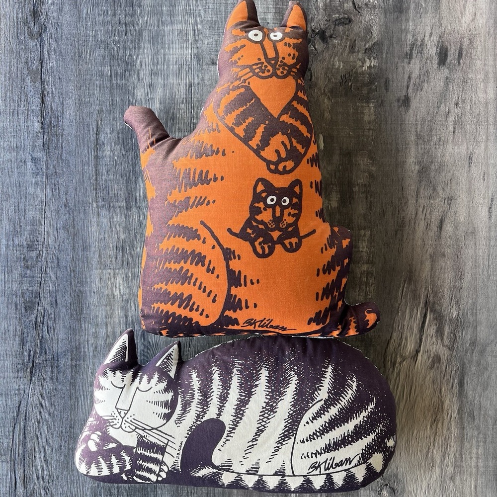 Vintage B Kliban Cat Pillow Momcat Kitten Sleeping Tabby 1970s Rare Bundle